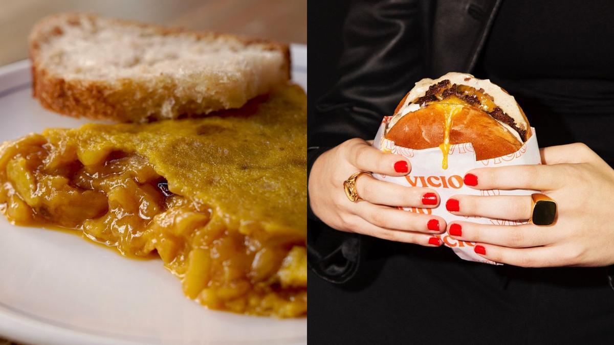 Una de las tortillas de La Martinuca y una hamburguesa de Vicio.