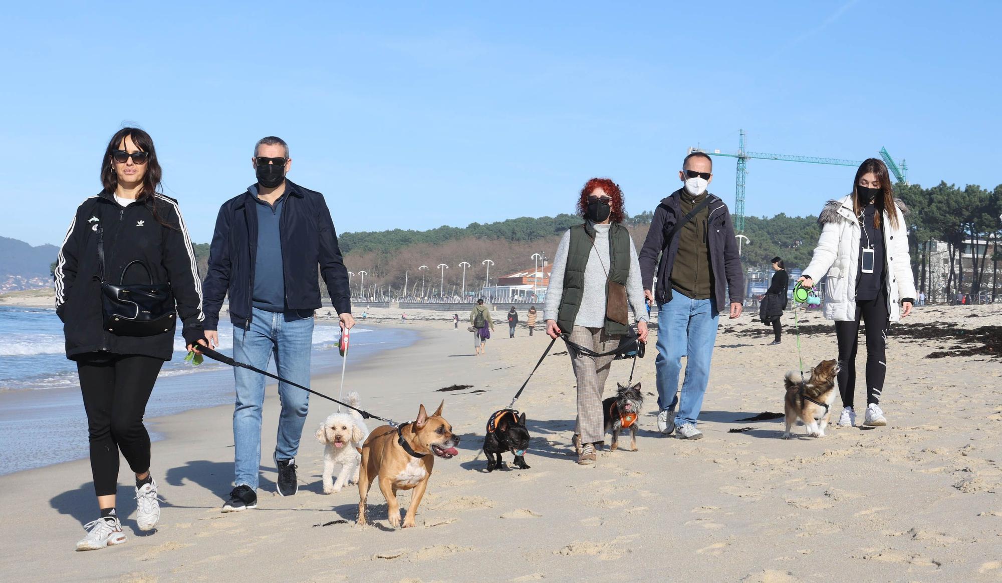 Vigueses y mascotas disfrutan del buen tiempo en Samil