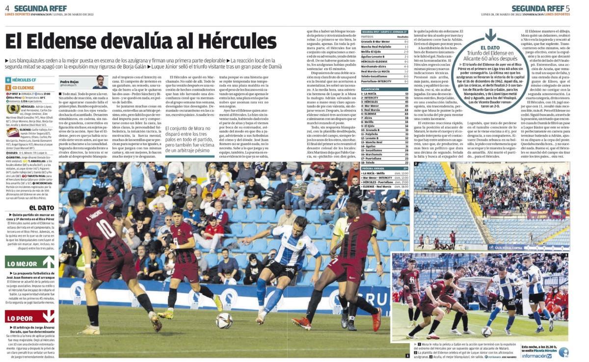 Crónica publicada el INFORMACIÓN del último Hércules-Eldense jugado en el Rico Pérez.