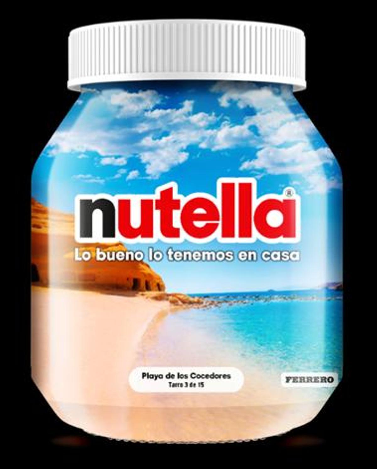 Tarro de Nutella cuyo diseño está protagonizado por la Playa de Los Cocedores