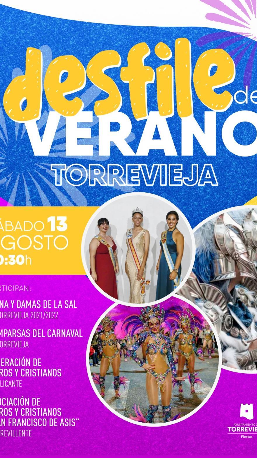 MOROS Y CRISTIANOS DE CREVILLENT Y ALICANTE Y COMPARSAS DEL CARNAVAL DE TORREVIEJA ACOMPAÑARÁN A LA REINA Y DAMAS DE LA SAL EN EL DESFILE DE VERANO DEL PRÓXIMO DÍA 13