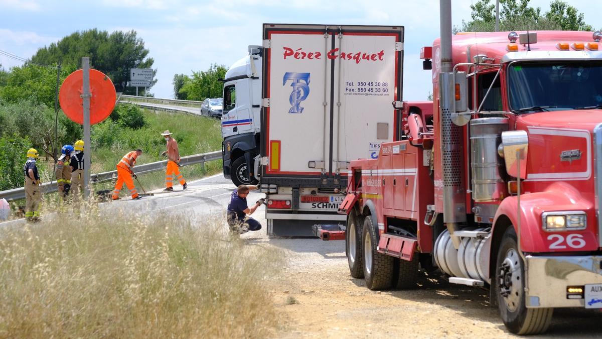 Imatge del camió accidentat a Borrassà