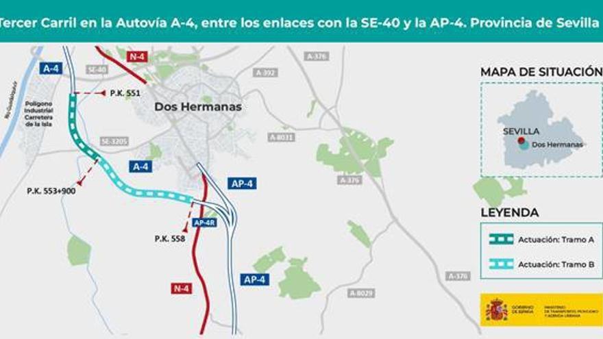 Proyecto del tercer carril en la A4, entre el enlace con SE-40 y AP4.