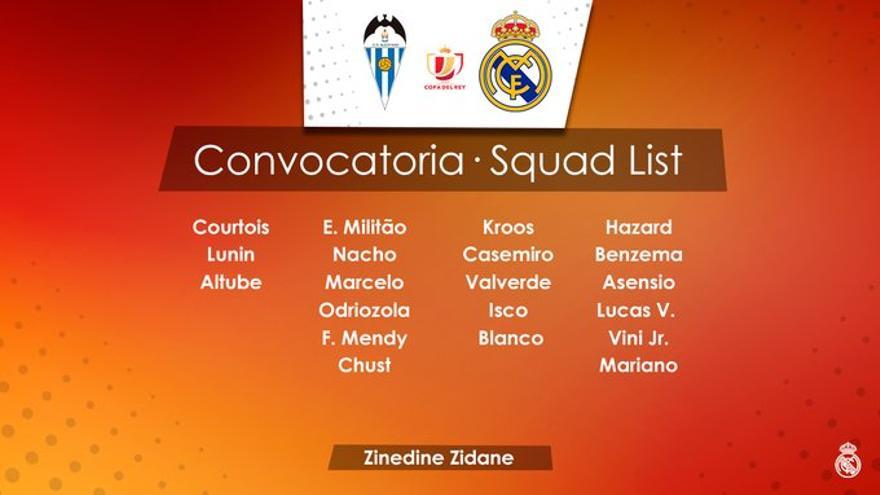 Convoocatoria del Real Madrid para su partido de este miércoles en El Collao ante el Alcoyano