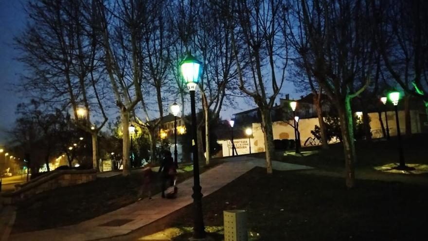 Una madre con su hijo pasea por el parque de San Martín.