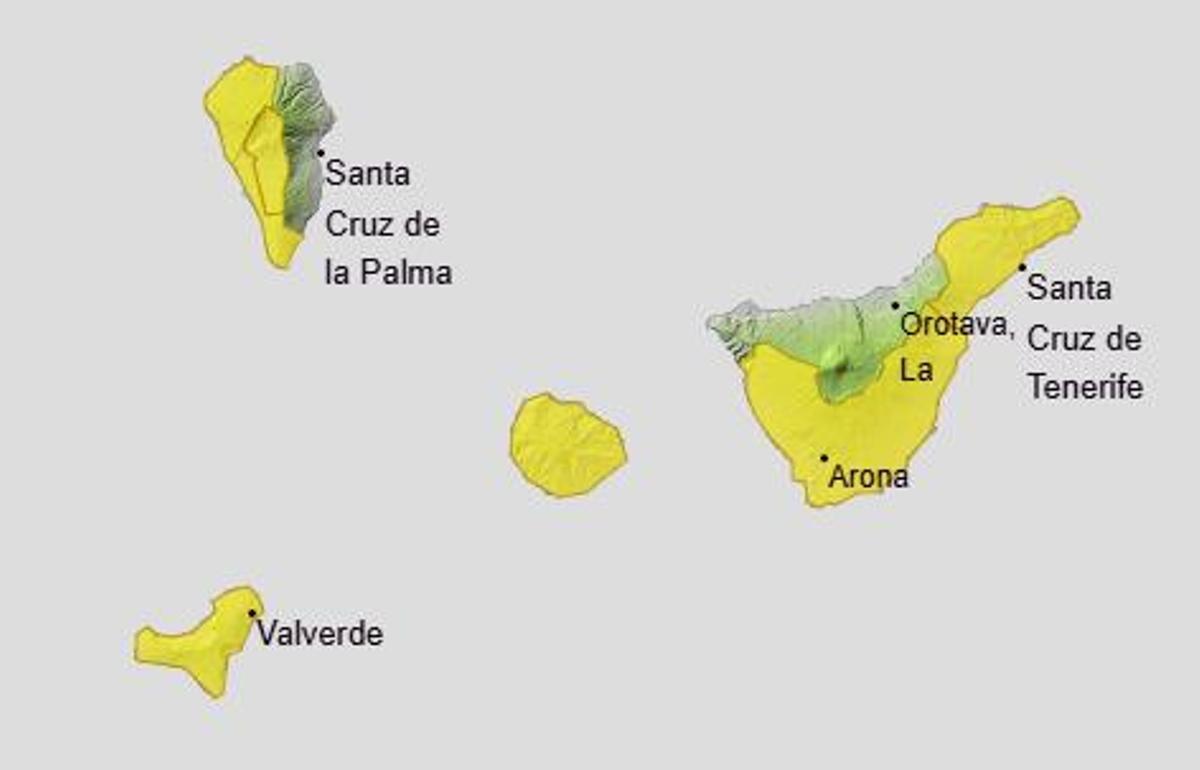Mapa de las temperaturas en las Islas occidentales.