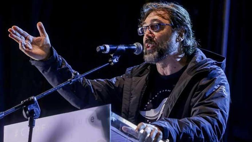 El actor Javier Bardem, durante su discurso.