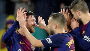 Messi, Jordi Alba y Piqué, en una fotografía de 2018.