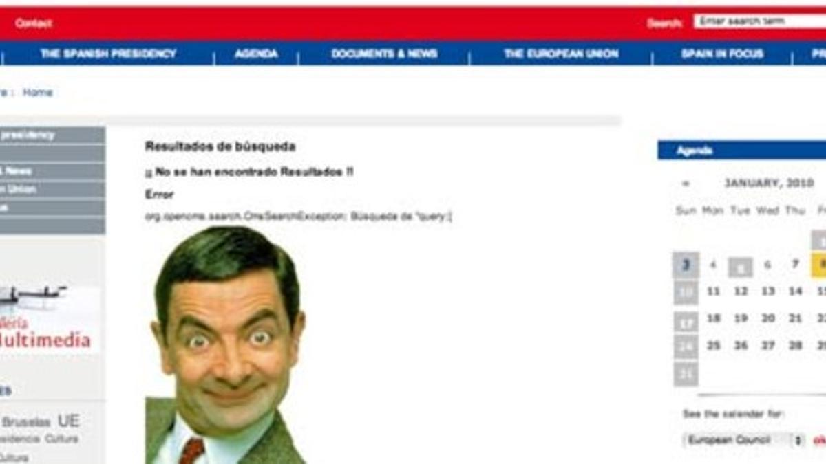 Imagen de Mr. Bean en el montaje de la web de la Presidencia española de la UE.
