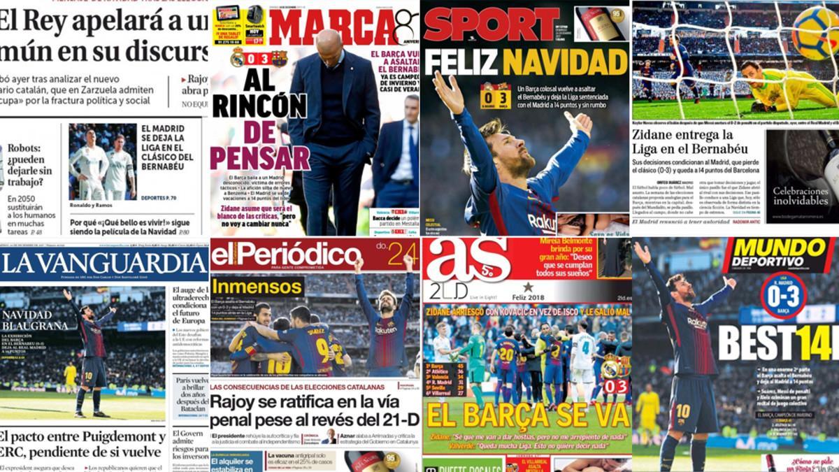 Las portadas de la Prensa en Madrid y Barcelona sobre el clásico Real Madrid - Barça 2017/18