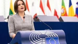 Tijanovskaya ante el Parlamento Europeo. 