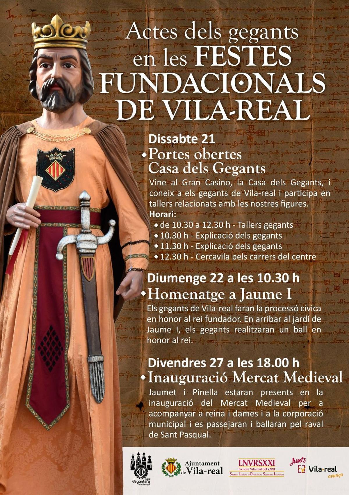 Cartel con los actos preparados por la Colla Gegantera de Vila-real en el marco de las fiestas fundacionales de la ciudad.