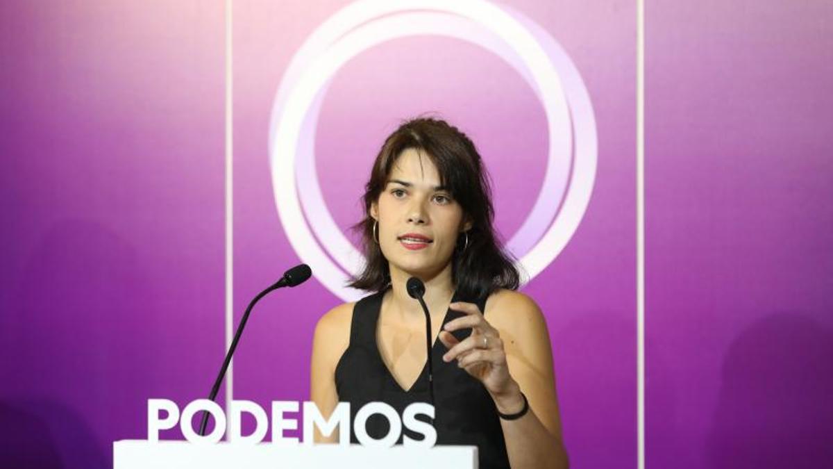 Isa Serra, coportavoz de Podemos, durante una rueda de prensa en la sede del partido, el pasado 13 de septiembre de 2021, en Madrid.