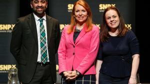 Los tres aspirantes a liderar el SNP Humza Yousaf, Ash Regan y Kate Forbes.