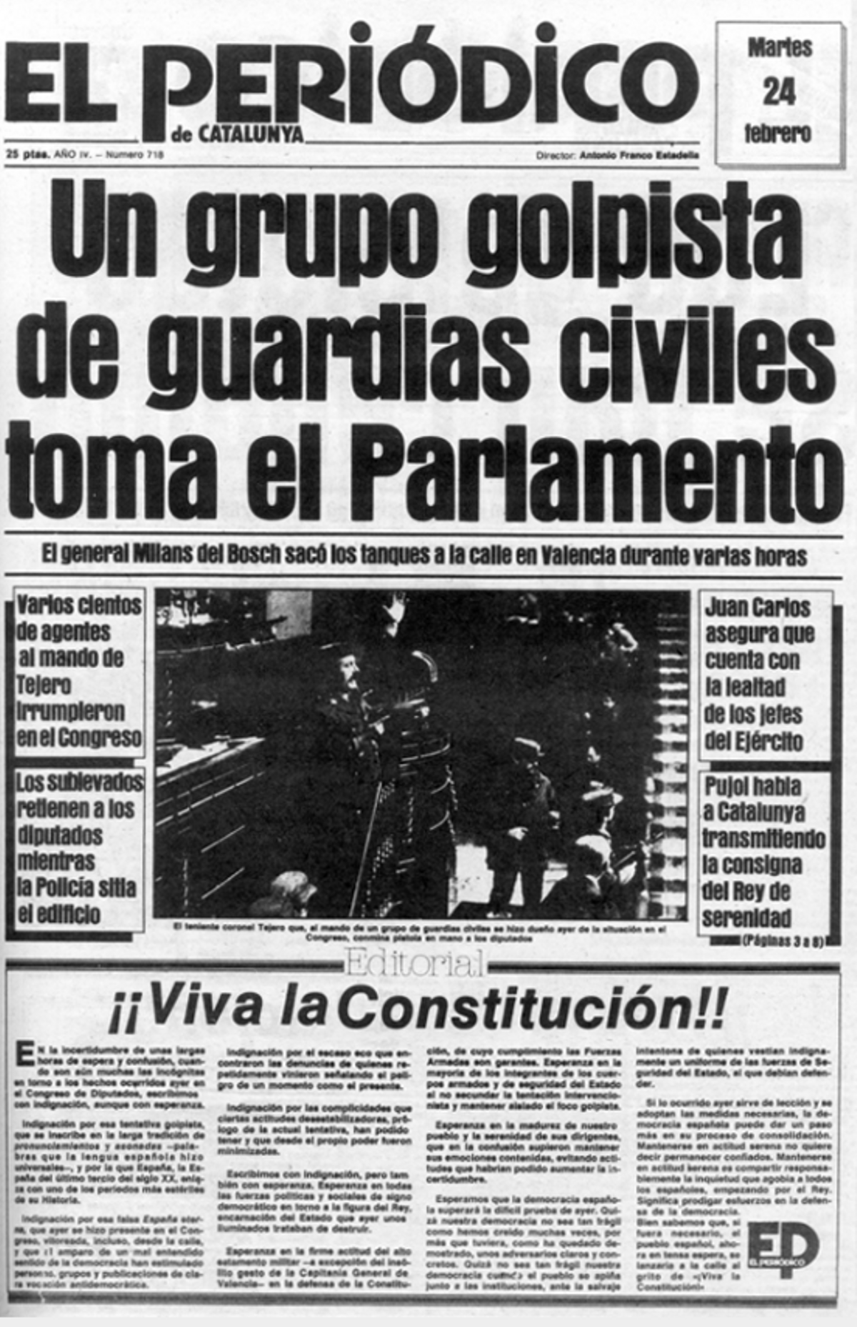 Portada de EL PERIÓDICO DE CATALUNYA del 23-F