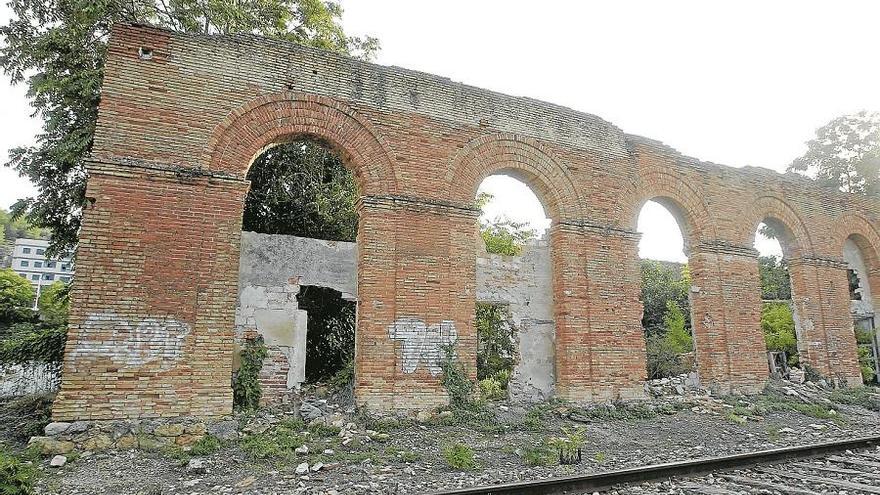 Las ruinas de la antigua estación de Xàtiva, colonizadas por la vegetación.