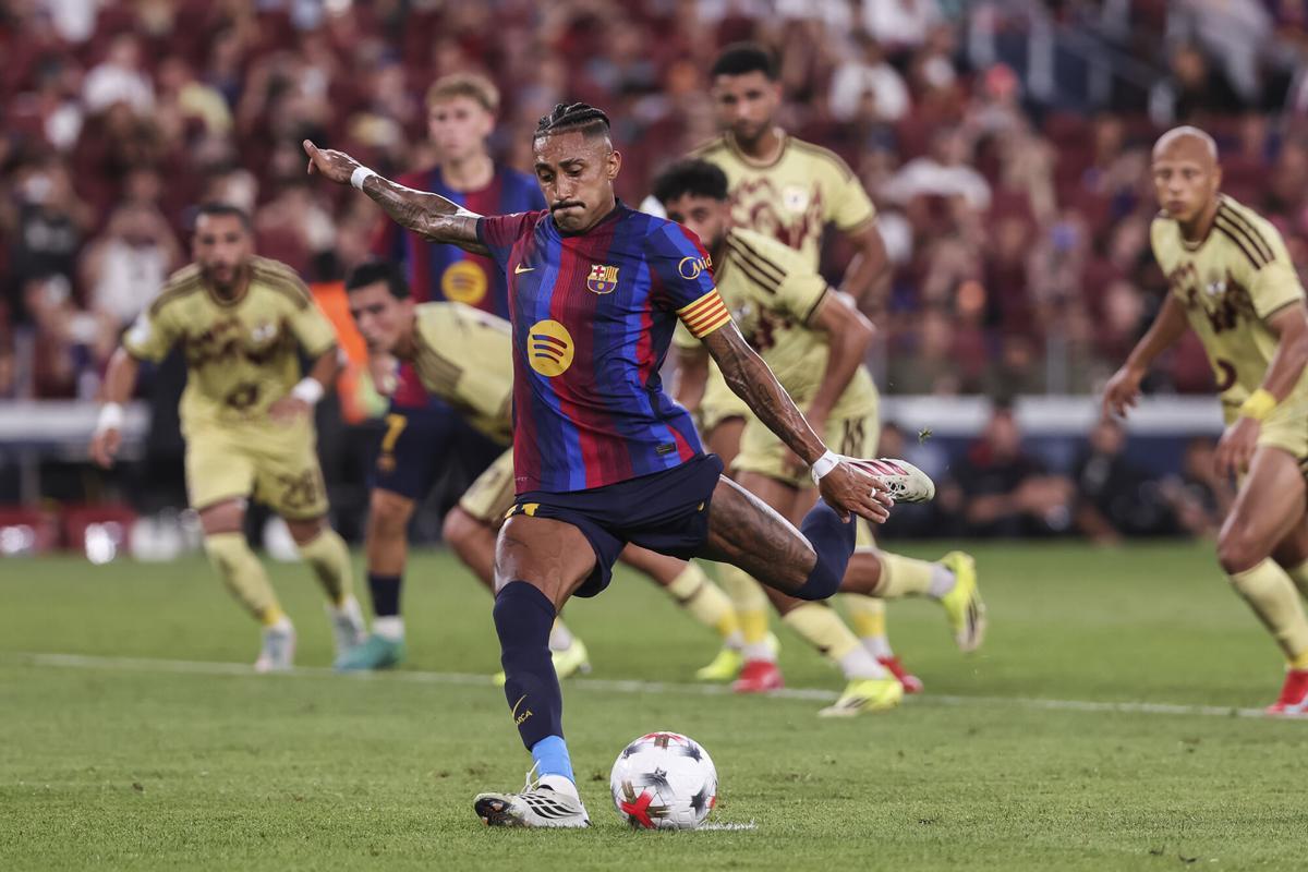 Raphinha of FC Barcelona in action during the Joan Gamper Trophy, football match played between FC Barcelona and Al-Ahly FC at Spotify Camp Nou stadium on August 19, 2026 in Barcelona, Spain. AFP7 19/08/2026 ONLY FOR USE IN SPAIN. Javier Borrego / AFP7 / Europa Press;2026;SPORT;ZSPORT;SOCCER;ZSOCCER;FC Barcelona v Al-Ahly FC - Joan Gamper Trophy
