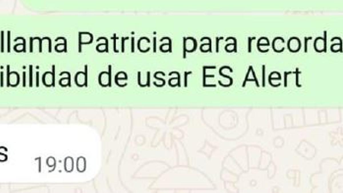 Captura del mensaje enviado por la jefa de servicio al subdirector de Emergencias, hora y media antes de que se enviara el Es Alert de las 20.11 horas el 29 de octubre.