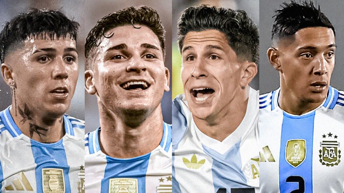 Enzo Fernández, Nahuel Molina, Julián Álvarez y Giuliano Simeone