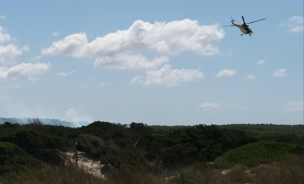 Desalojan a un centenar de bañistas de es Tren por un incendio forestal