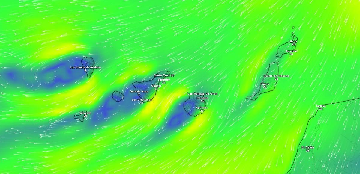 Mapa sobre viento en Canarias