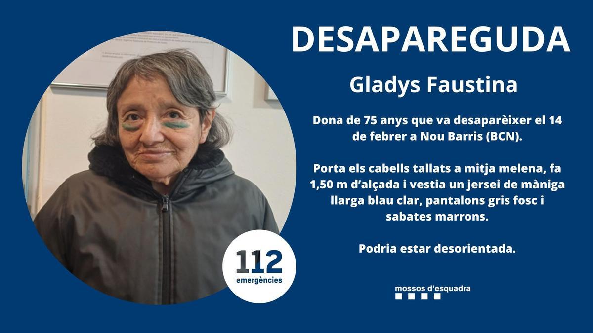 Los Mossos pidieron ayuda ciudadana para localizar a Gladys Faustina