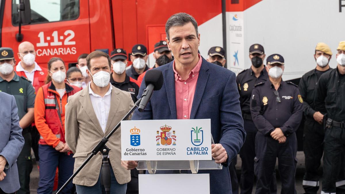 El presidente del Gobierno, Pedro Sánchez, en La palma.