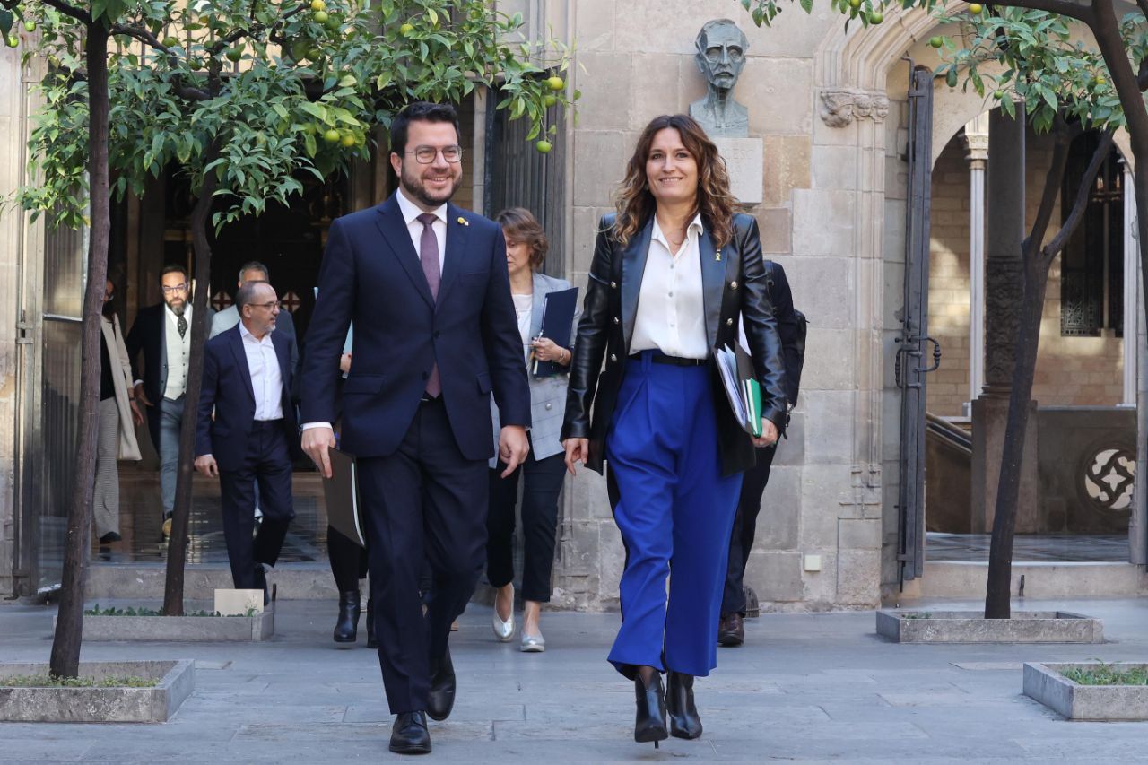 El 'president' Pere Aragonès y la 'consellera' de Presidència, Laura Vilagrà, este miércoles