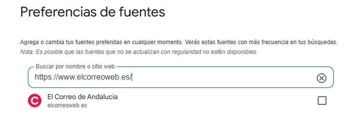 Selecciona El Correo de Andalucía como fuente favorita.
