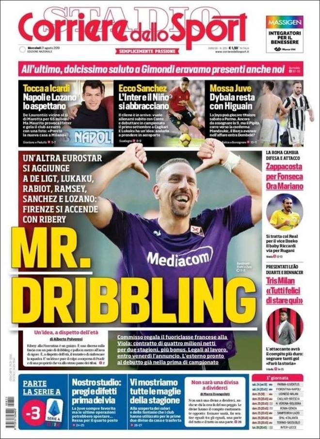 Portada del Corriere Dello Sport, del miércoles 21 de agosto de 2019