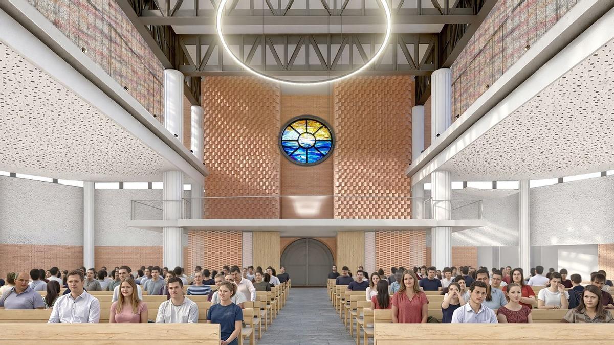 Recreación de cómo quedarán los bancos que se pretenden adquirir para el interior del templo.