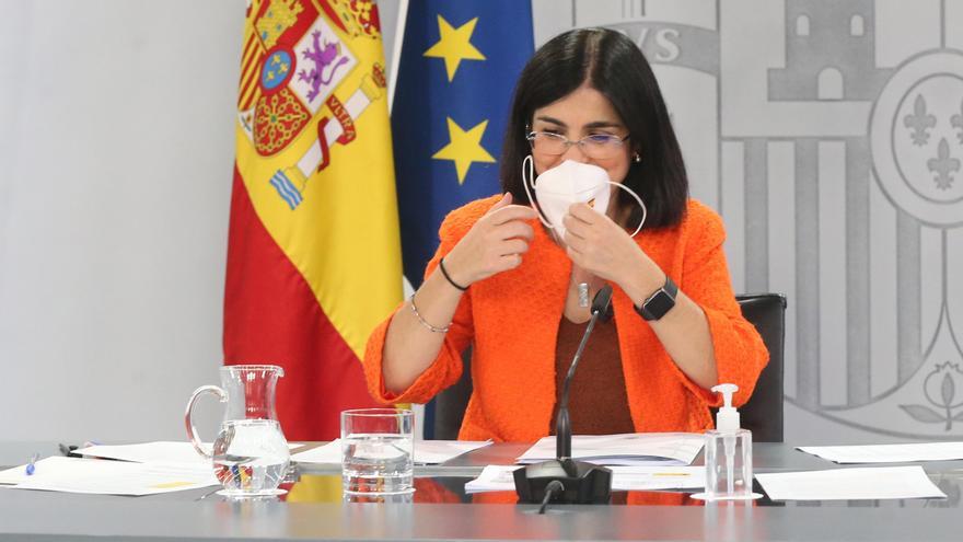 La ministra de Sanidad, Carolina Darias, durante la rueda de prensa posterior al Consejo Interterritorial de Salud, a 16 de junio de 2021, en Madrid (España). Por primera vez en diez meses la incidencia acumulada de coronavirus baja en España de los 100 c