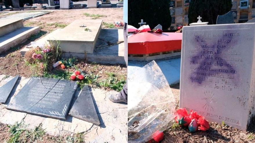 Vandalizan la lápida de las víctimas del franquismo y luego la de Primo de Rivera en el Cementerio Municipal de Alicante