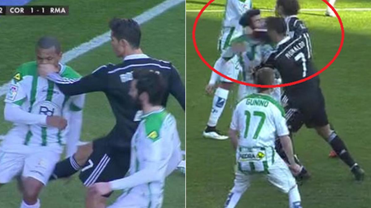 Las dos agresiones de Cristiano Ronaldo en el partido ante el Córdoba