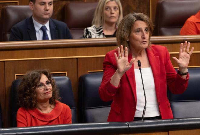 La vicepresidenta tercera y ministra para la Transición Ecológica, Teresa Ribera, en una sesión de control al Gobierno, en el Congreso de los Diputados