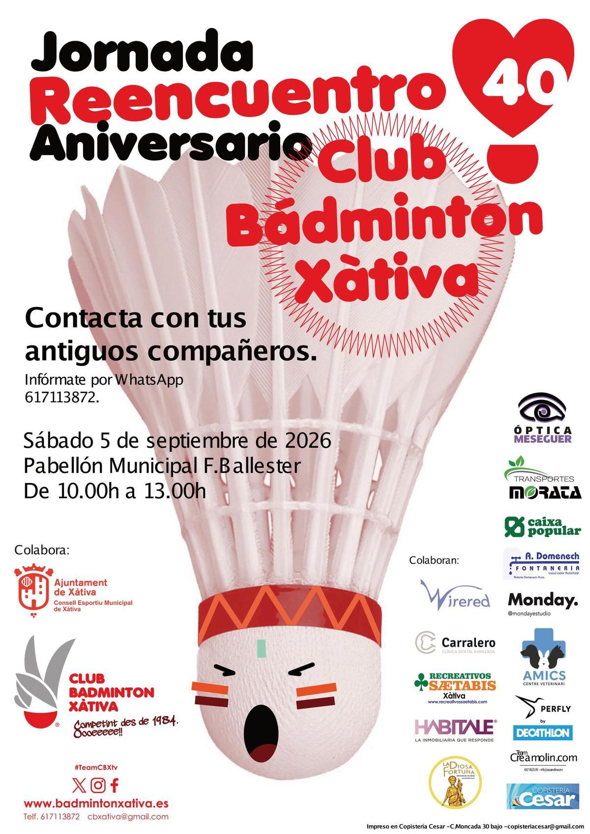 Cartel de la Jornada de Reencuentro por el 40 aniversario del CB Xàtiva.