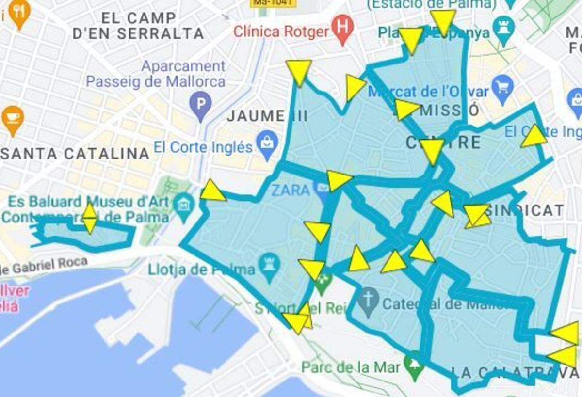 Zehn Anwohnergebiete (ACIRE) gibt es allein in der Altstadt von Palma. Die Zufahrt wird mit Kameras überwacht.  | FOTO: GOOGLE MAPS