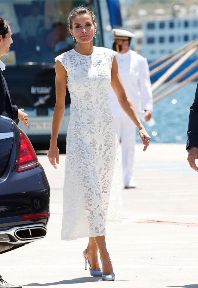 La reina Letizia a su llegada al evento naval en Murcia