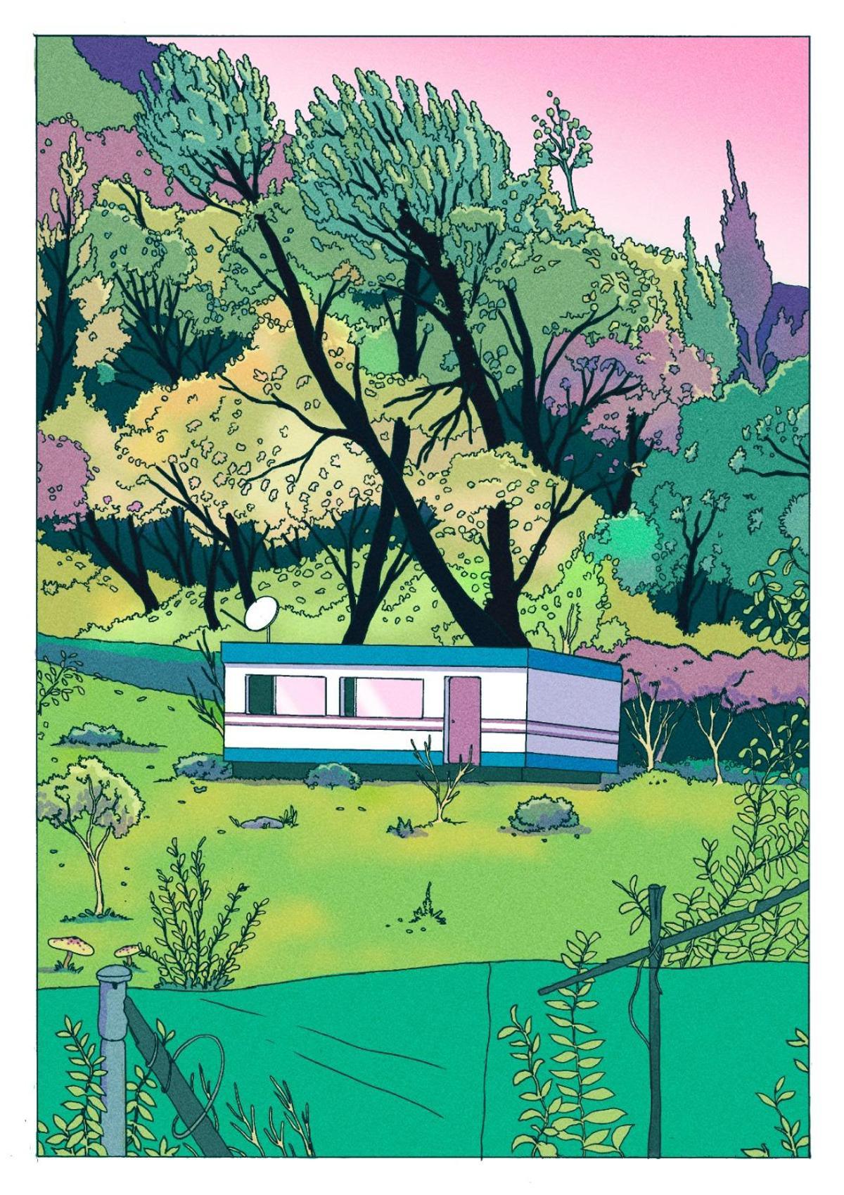 Ilustración de «caseta en el bosque», realizada por Jorgecokito.