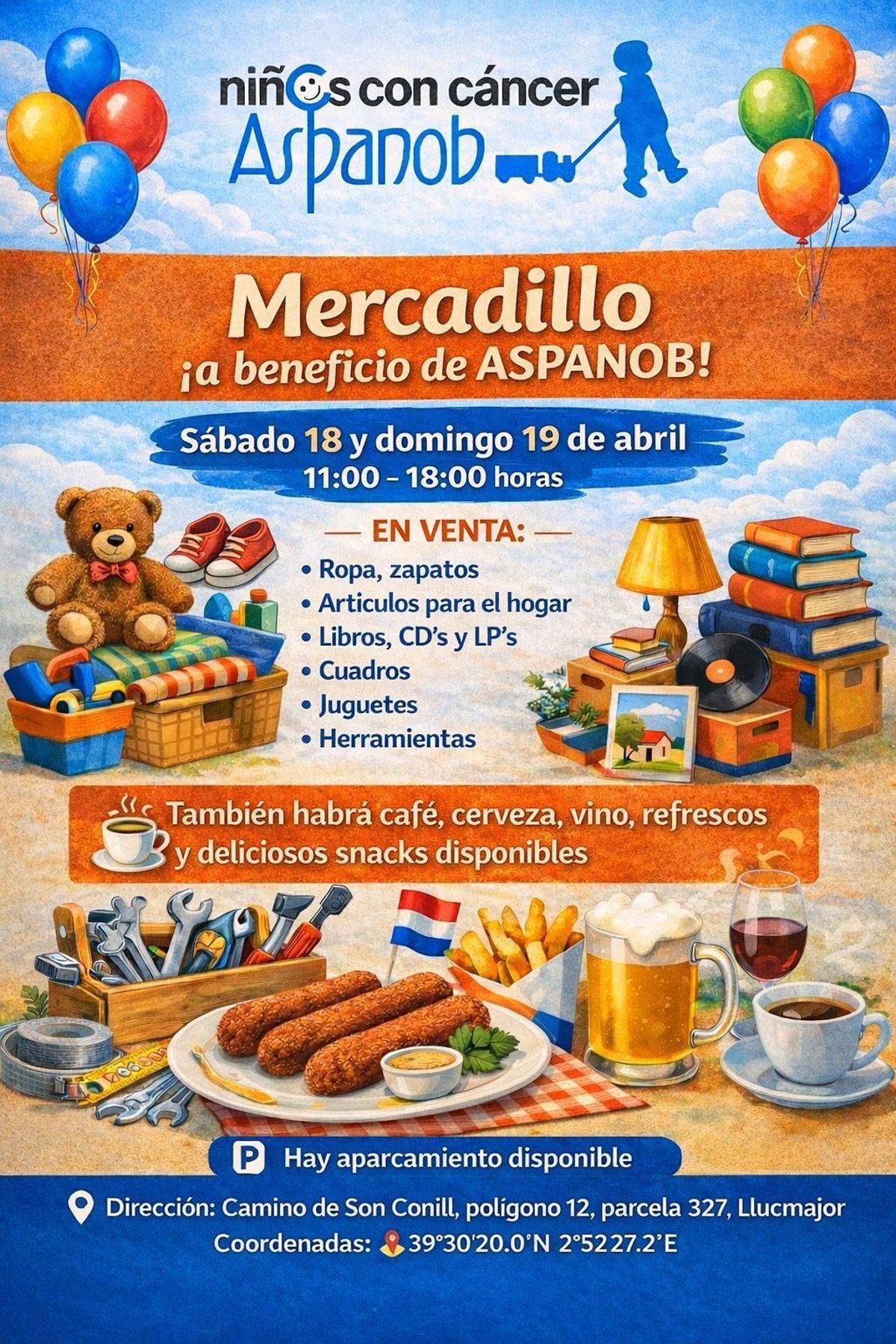 Cartel de mercadillo solidario que se celebrará en Llucmajor