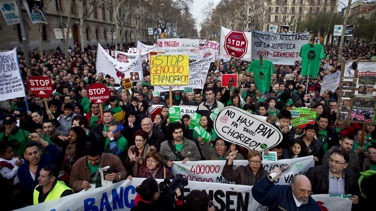 Manifestación de afectados por las hipotecas en Barcelona en el 2013