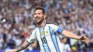 16 June 2026, US, Kansas City: Argentinas Lionel Messi celebrates after scoring his sides second goal of the game during the 2026 FIFA World Cup Group J soccer match between Argentina and Algeria at Kansas City Stadium. Photo: Tom Weller/dpa - IMPORTANT NOTICE: DFL and DFB regulations prohibit any use of photographs as image sequences and/or quasi-video. 16/06/2026 ONLY FOR USE IN SPAIN. Tom Weller/dpa;soccer;sports;football;2026 FIFA World Cup - Argentina vs Algeria