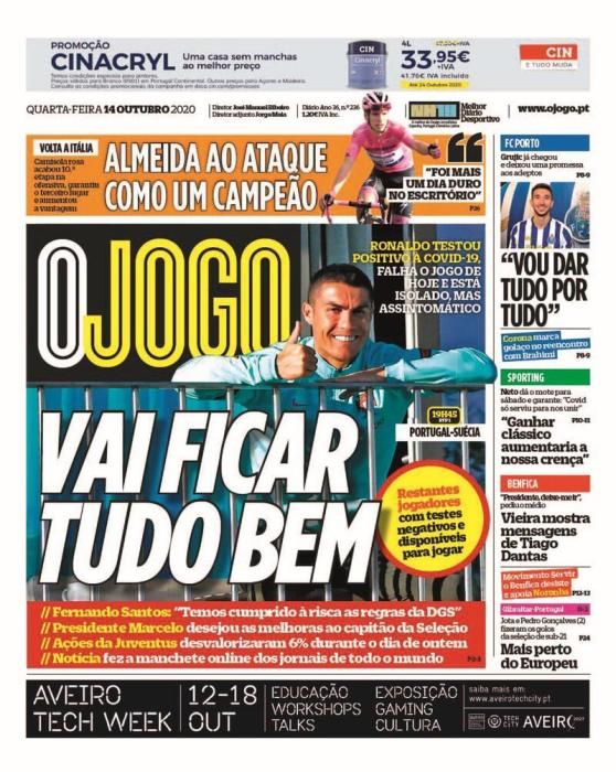 Portada O JOGO miércoles 14 octubre 2020