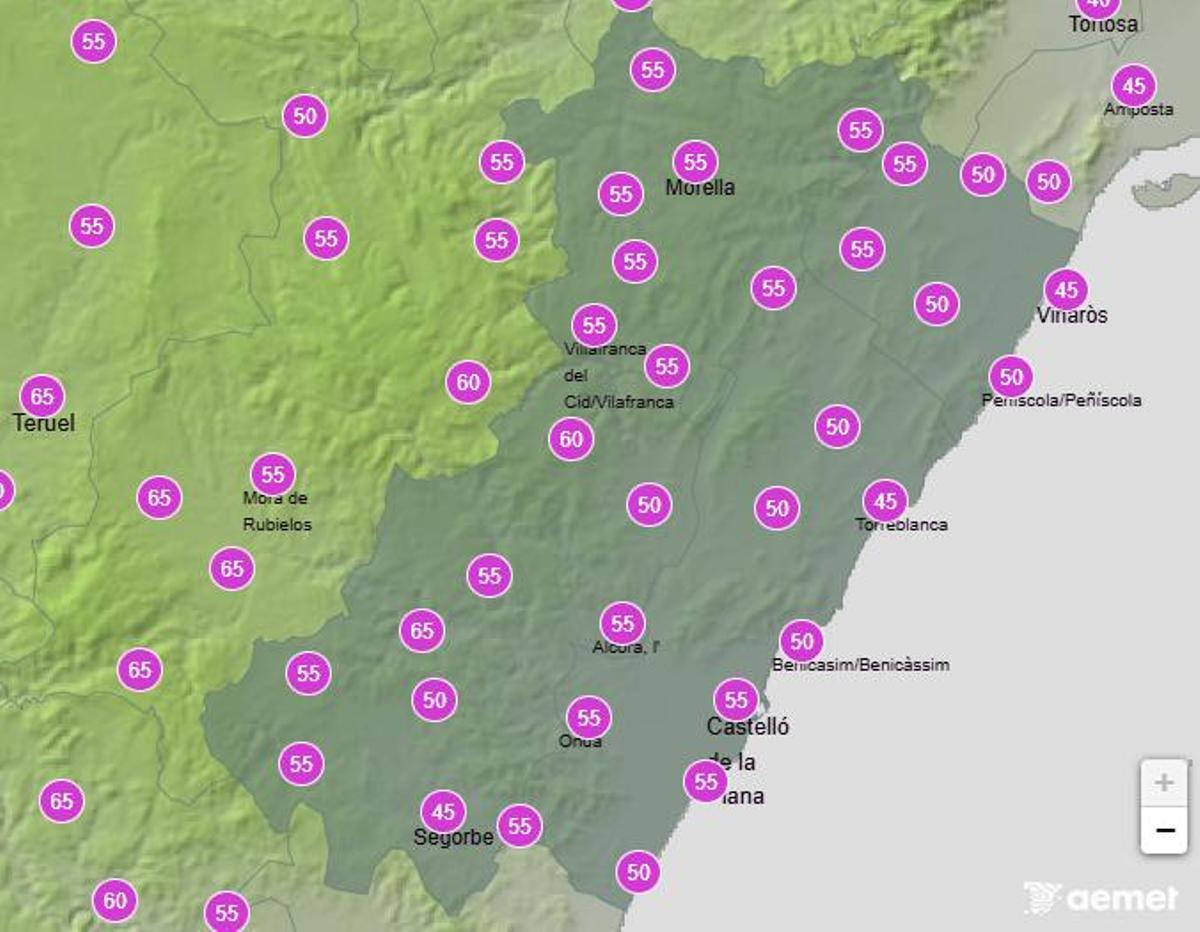 Probabilidad de lluvia en la provincia de Castellón este sábado desde las 18.00 hasta las 00.00 horas del domingo.
