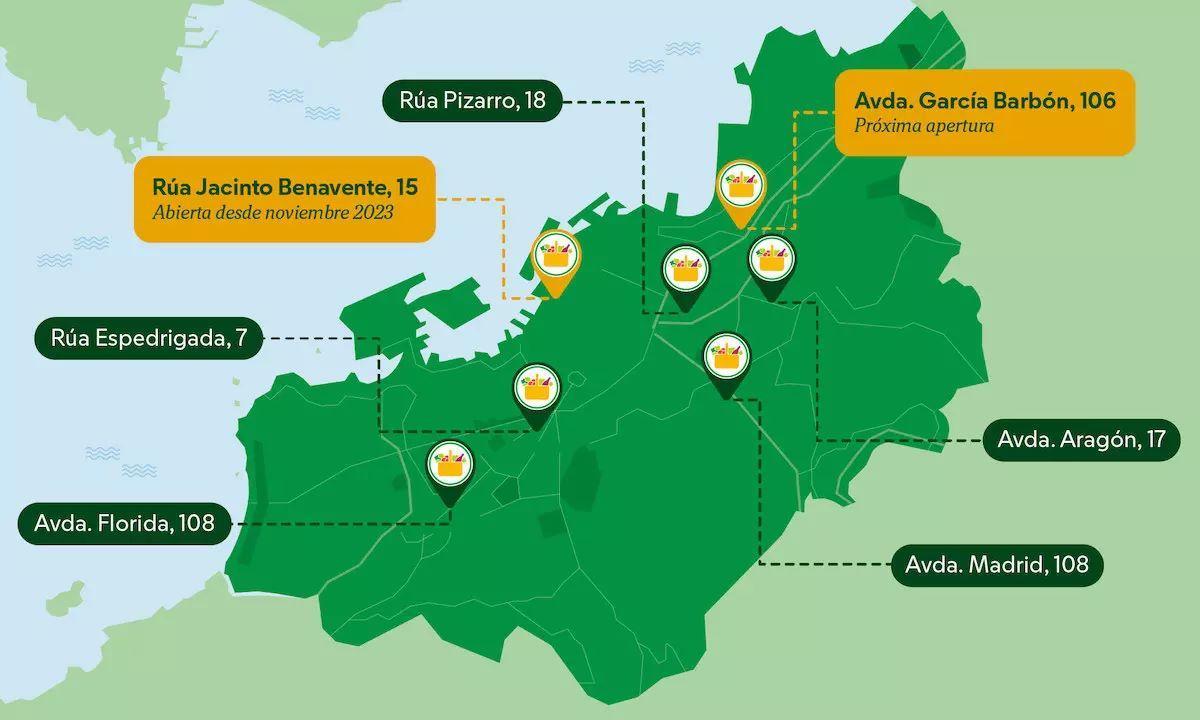 Mapa de las tiendas de Mercadona en Vigo.