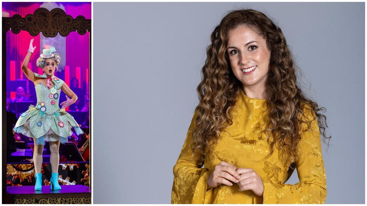 Carmen Bosó interpretando el 'Aria de la muñeca' y en una imagen de archivo.