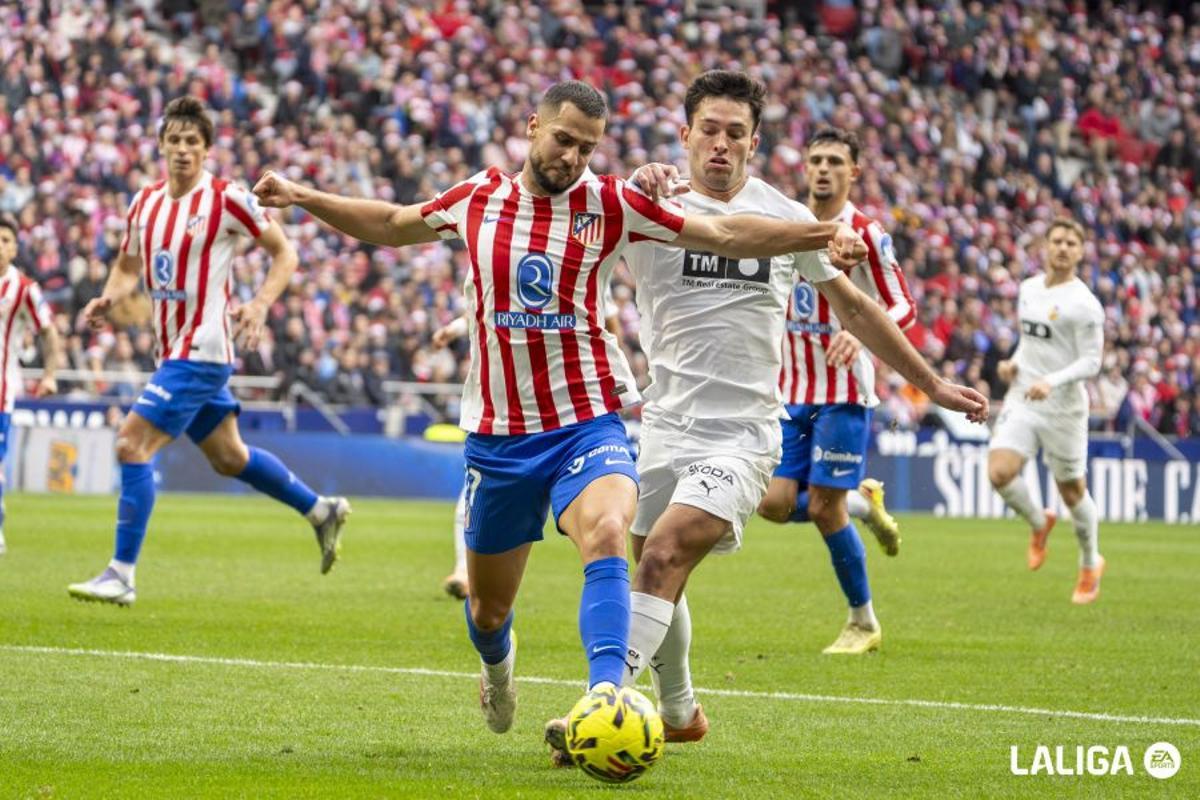 Hugo Duro en una acción del partido contra el Atlético