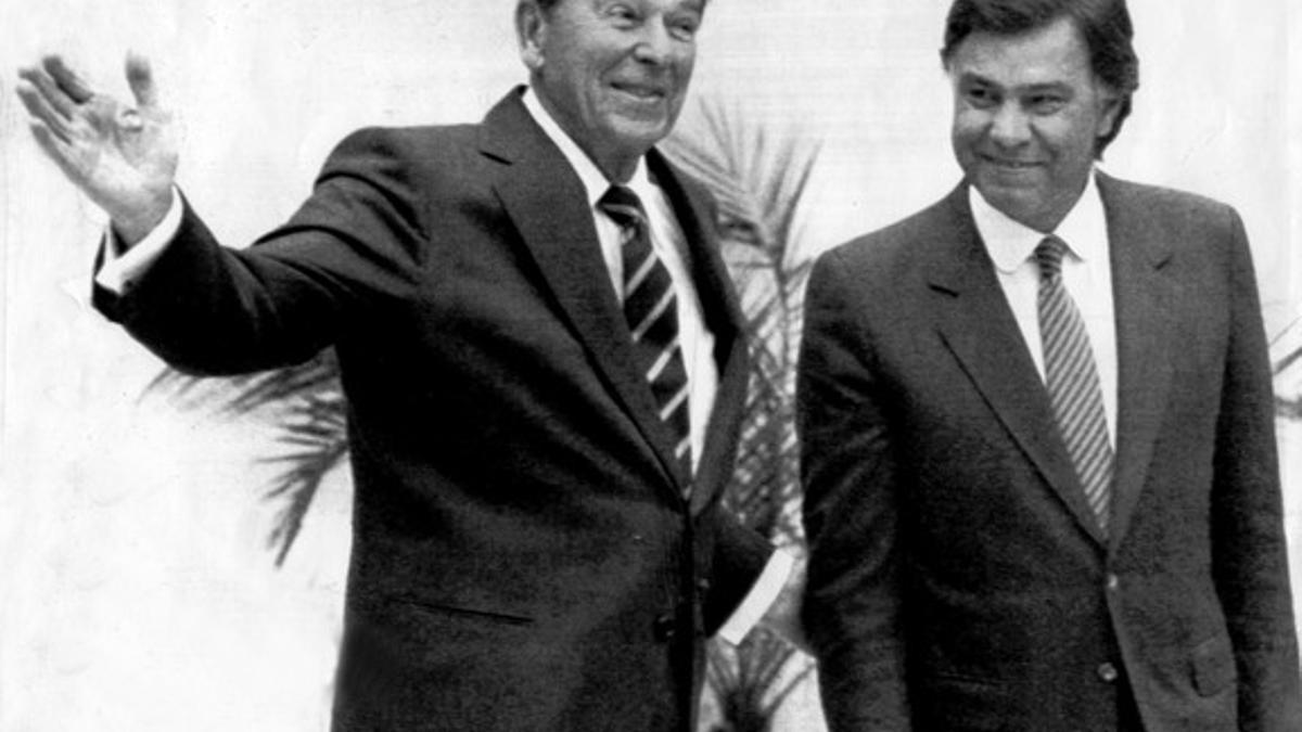 Entrevista de Ronald Reagan y Felipe González, en el palacio de El Pardo, en 1985.