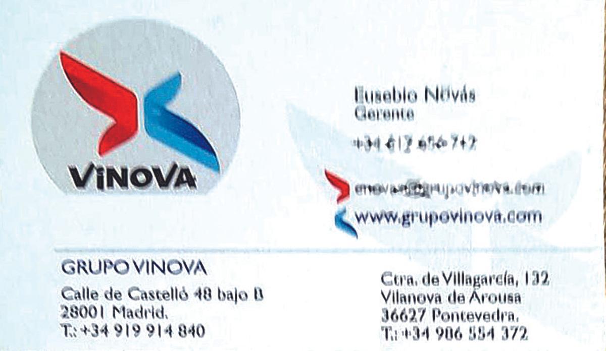 Tarjeta de visita de Novas, como gerente de Vinova