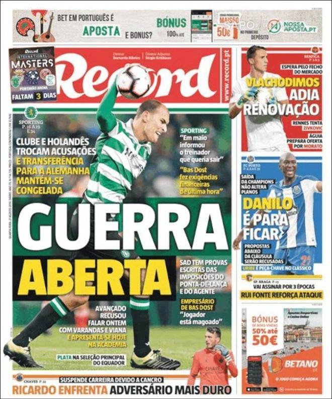 Portada de Record, del miércoles 21 de agosto de 2019